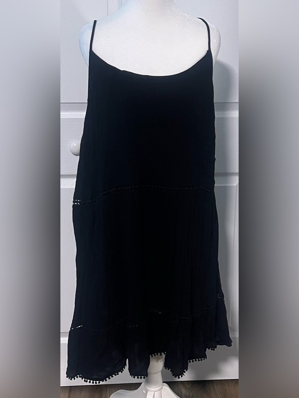 Women's Old Navy Black Pom-Pom Trim A-Line Swing Dress